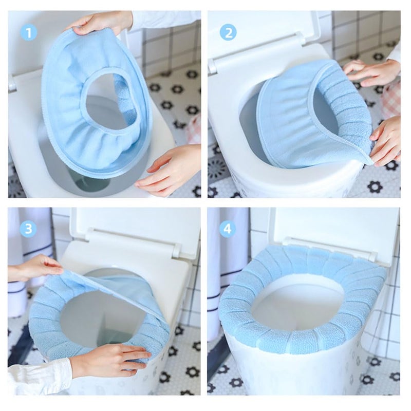 Guojanfon Bathroom Soft Thicker Warmer Stretchable Washable Cloth Toilet Seat Cover Pads () - Image 3
